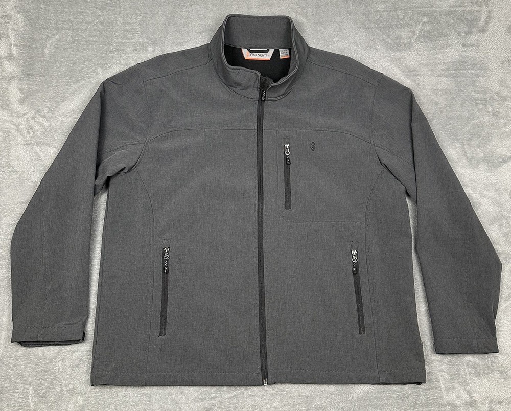 Free Country Jacket Mens XXL Gray Stretch Full Zip Soft Shell Windbreaker Lined