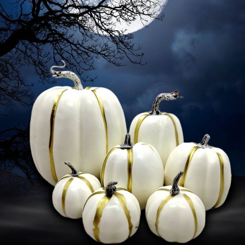 7-Piece Halloween Thanksgiving White Pumpkin Ornament Set for Party Decor