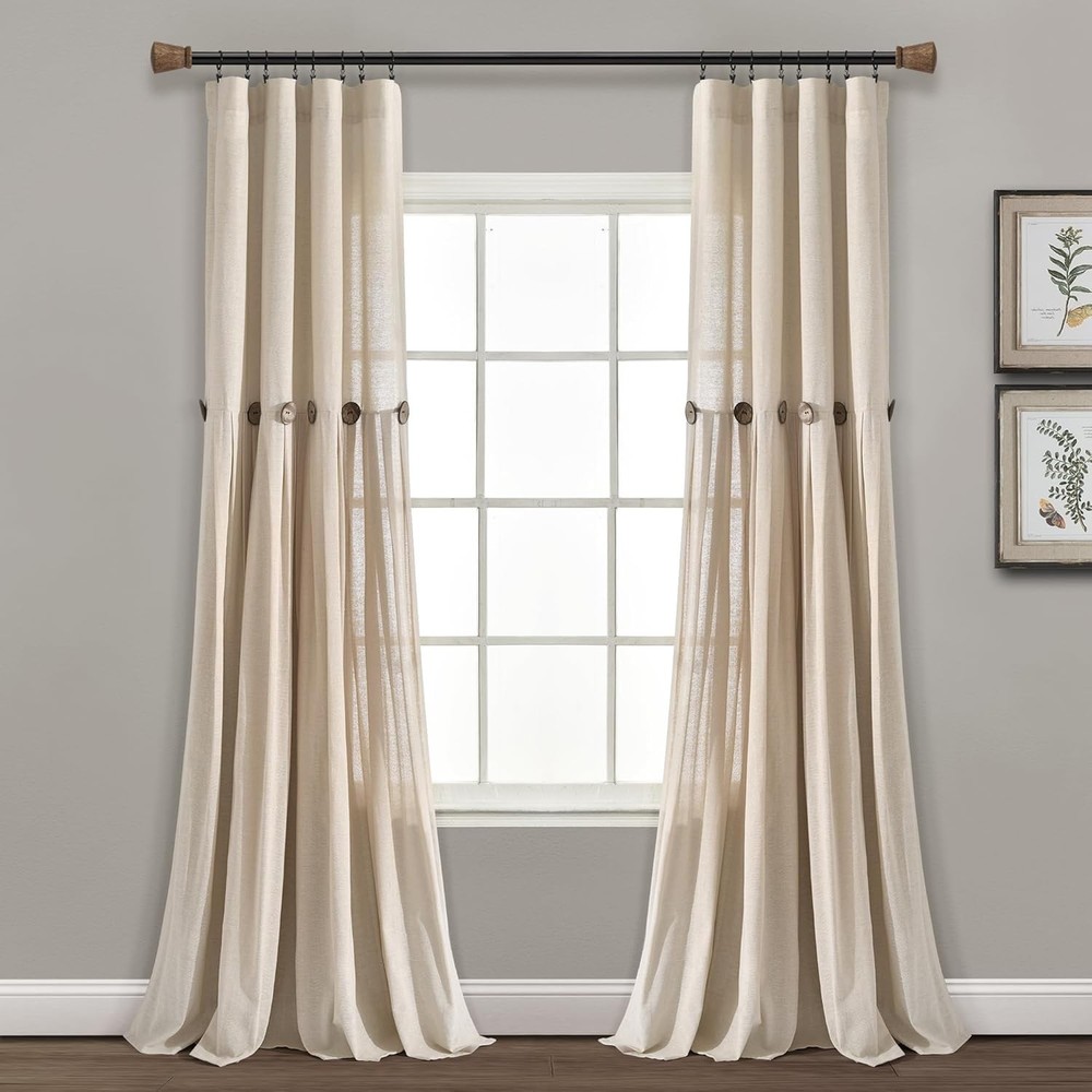 40x84 Linen Button Window Curtain Panel Modern Farmhouse Rustic Decor Single ...