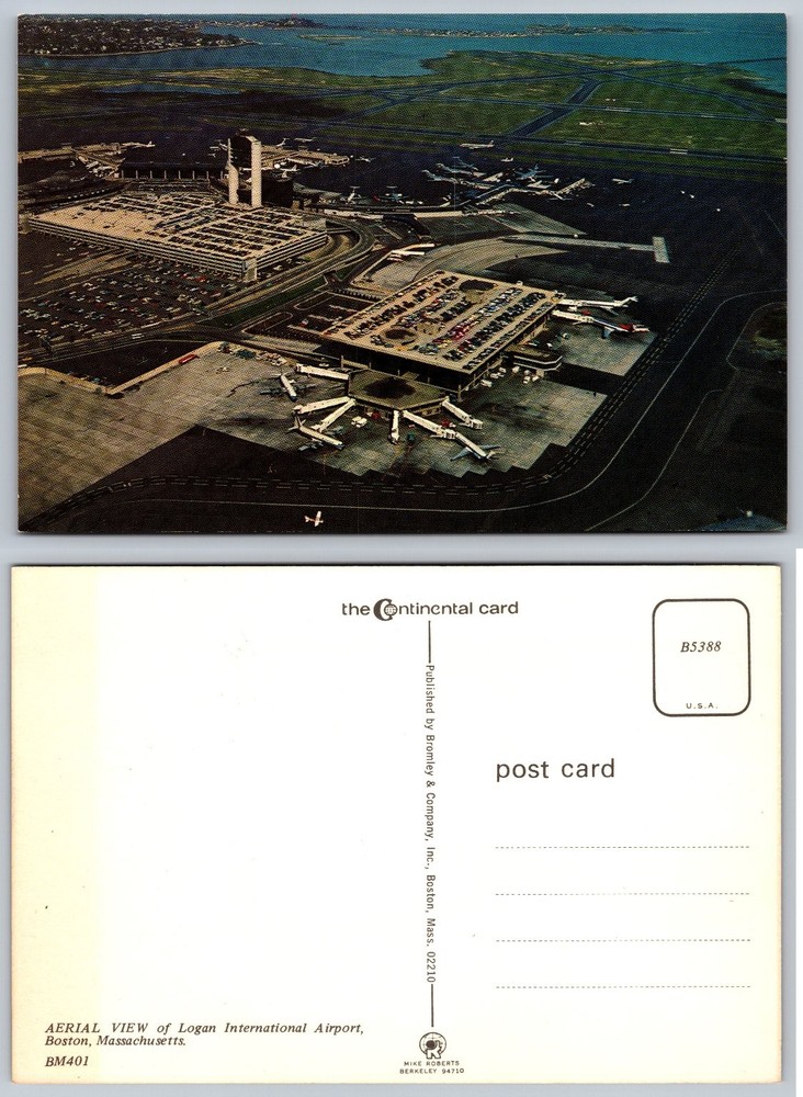 Vintage Logan Airport Boston MA Aerial View Postcard The Continental Card