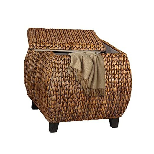 Ottoman Gold Round Rattan Woven Accent Ottoman Coffee Table Bench with Storage