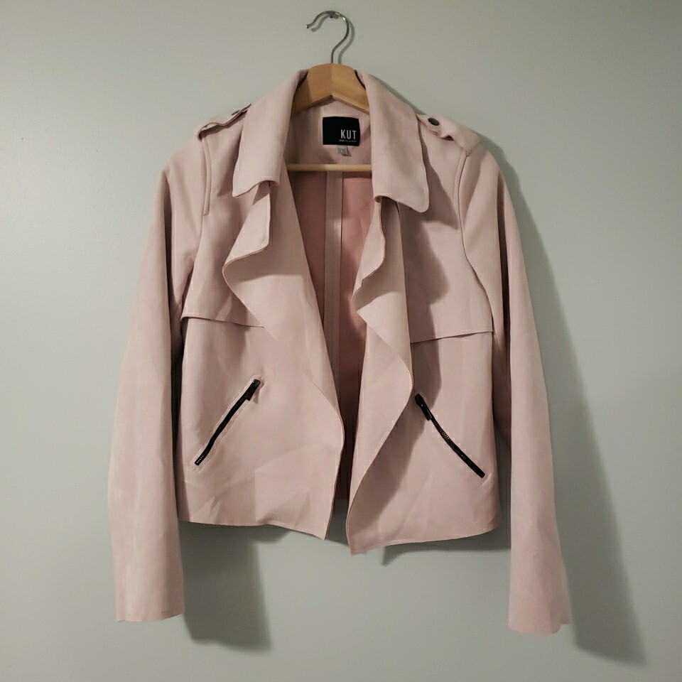Kut From The Kloth Jacket Size Small Pink Faux Suede Drape Collar Moto