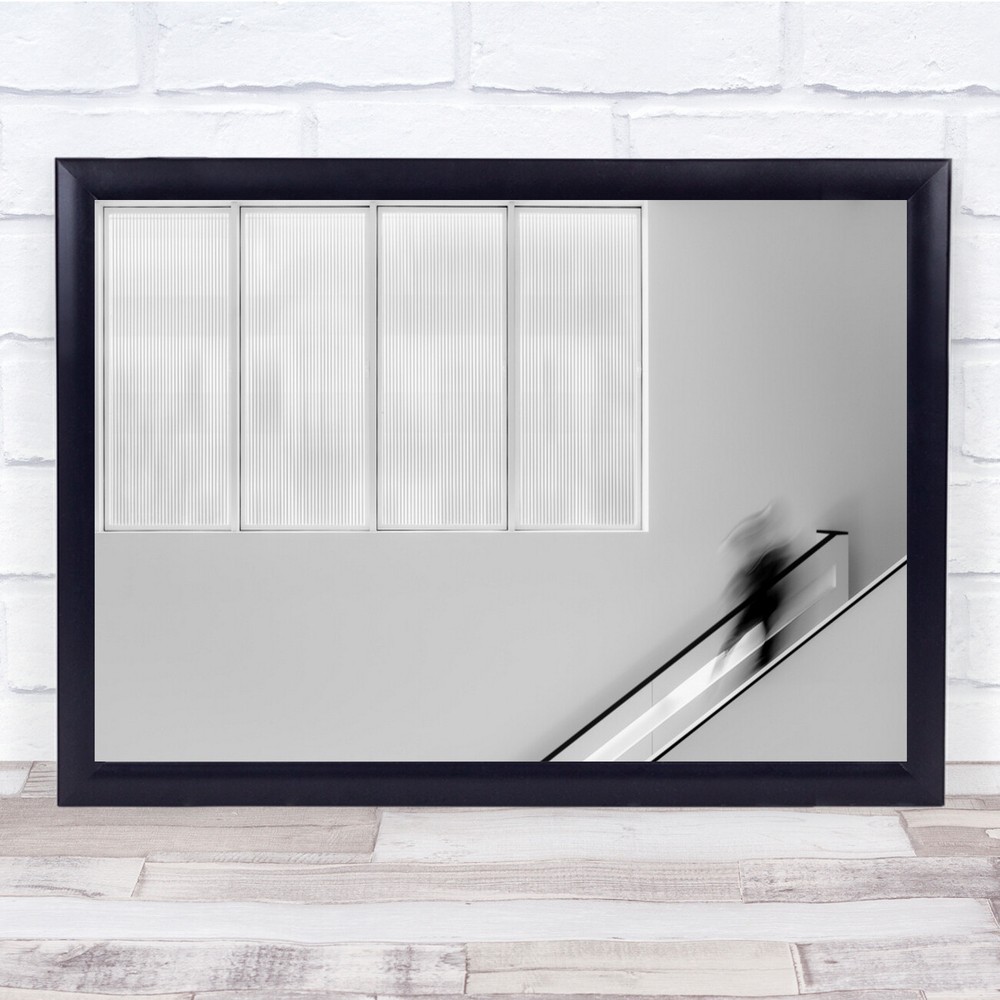 Black Ghost Blur Person stairs White Wall Art Print