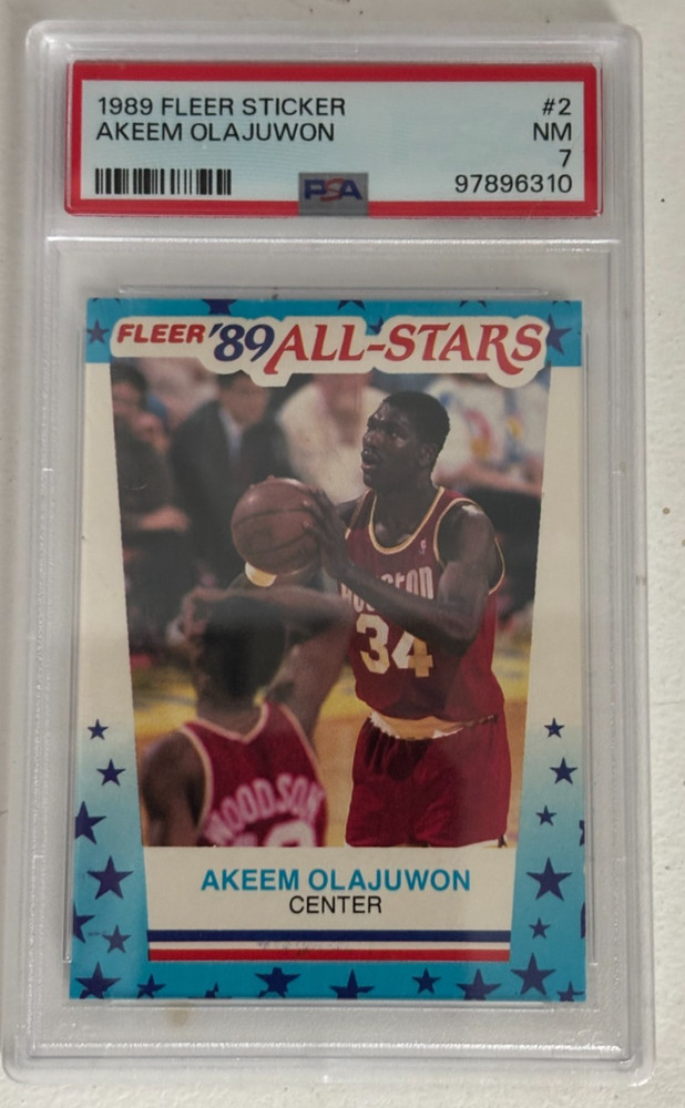1989 Fleer Sticker basketball AKEEM OLAJUWON #2 Graded PSA 7 NMINT Rockets