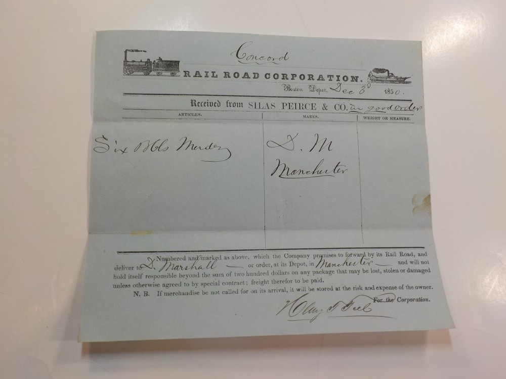 Antique Railroad Document 1850 Concord Rail Road Corporation Manchester VTG