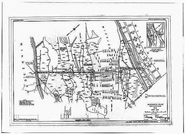 Mississippi River Lock and Dam No. 10 Site Map 1950s Construction Drawing