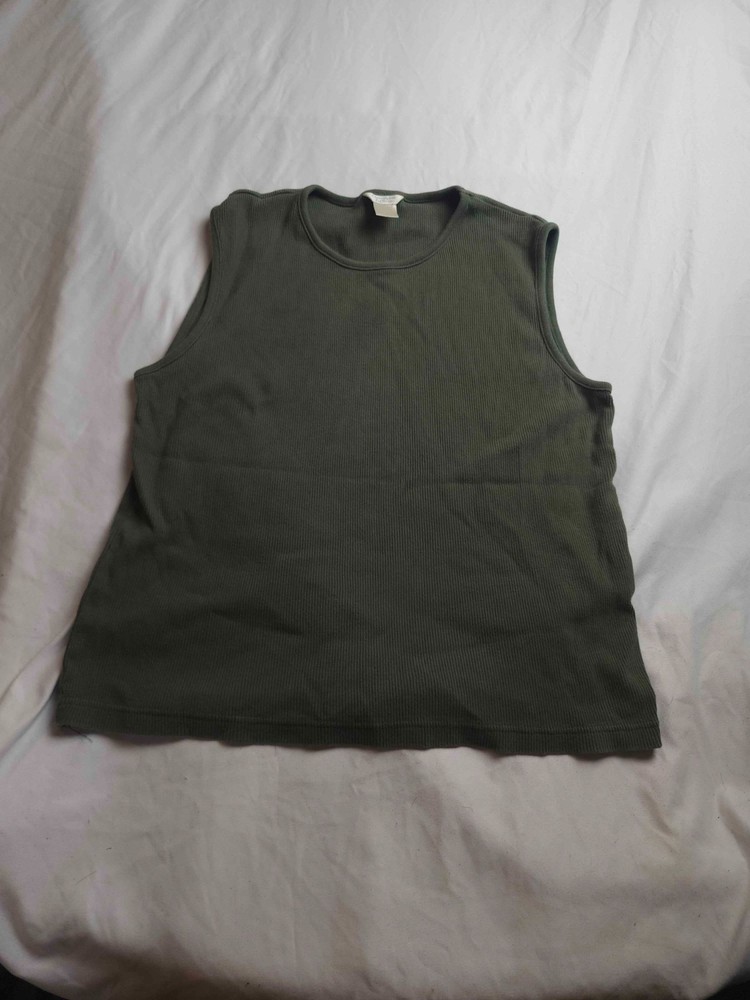 Christopher & Banks Tank Top Womens Large Green Rib Knit Sleeveless Crew Neck