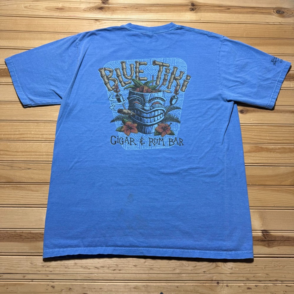 Vintage 90s Blue Tiki Sarasota Cigar & Rum Bar Hawaii Dyed Graphic T-Shirt Large