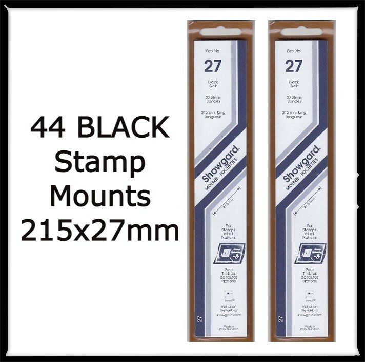 44 Showgard BLACK Stamp Mounts 215x27mm For US Famous Americans & UN 2 PACKS NEW