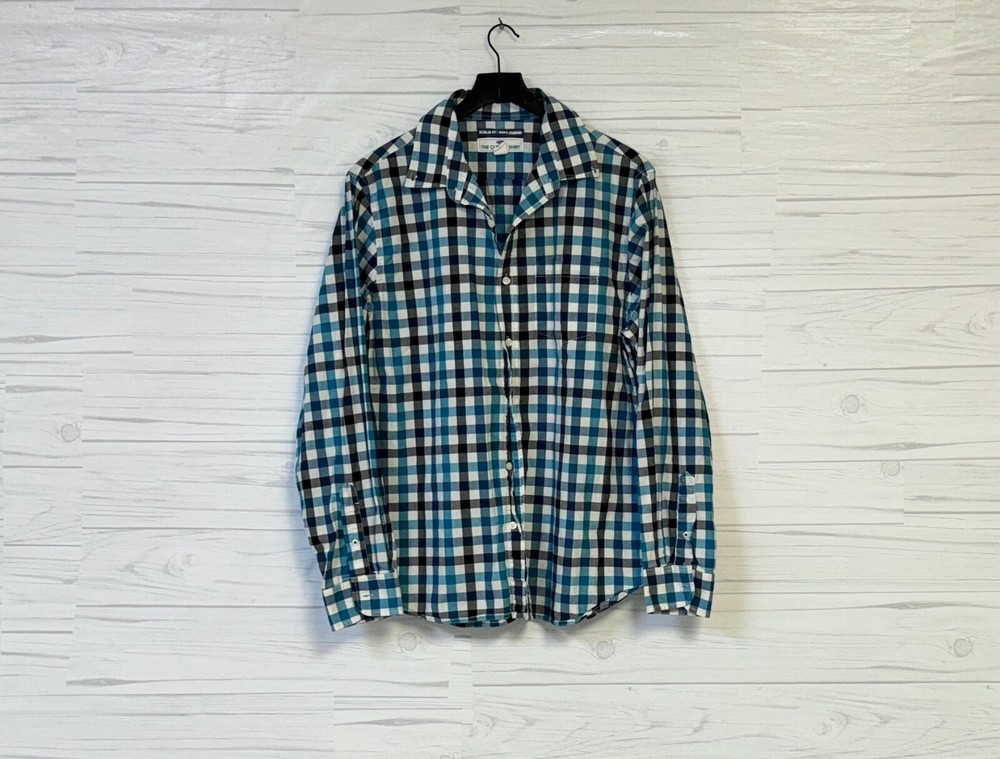 Old Navy plaid shirt mens size large button down long sleeve regular fit blue