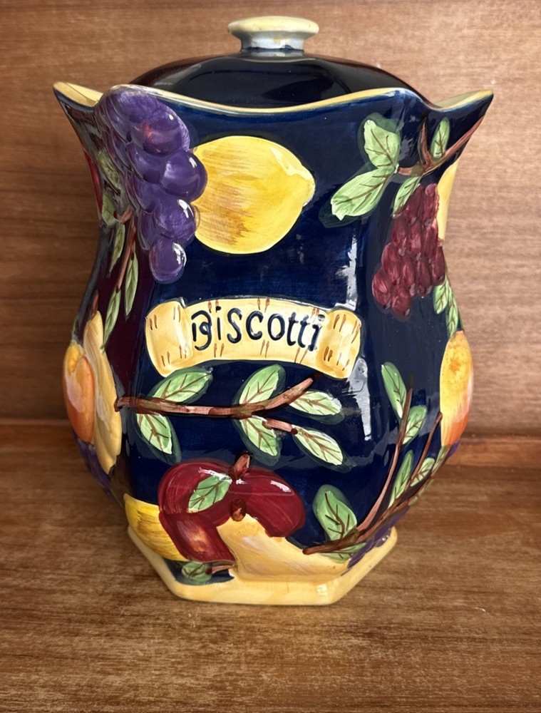 Vintage Ceramic Hand Painted For Nonnis Biscotti Cookie Jar-Fruit Food