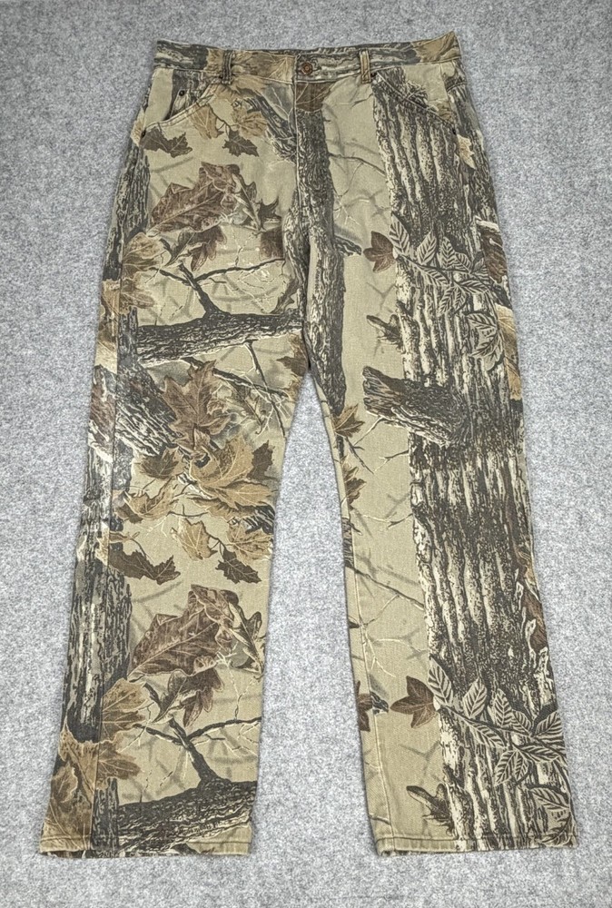 VTG Duxbak Camo Pants Mens 36x32 (Fit 34x31) Realtree Faded Canvas Hunting USA