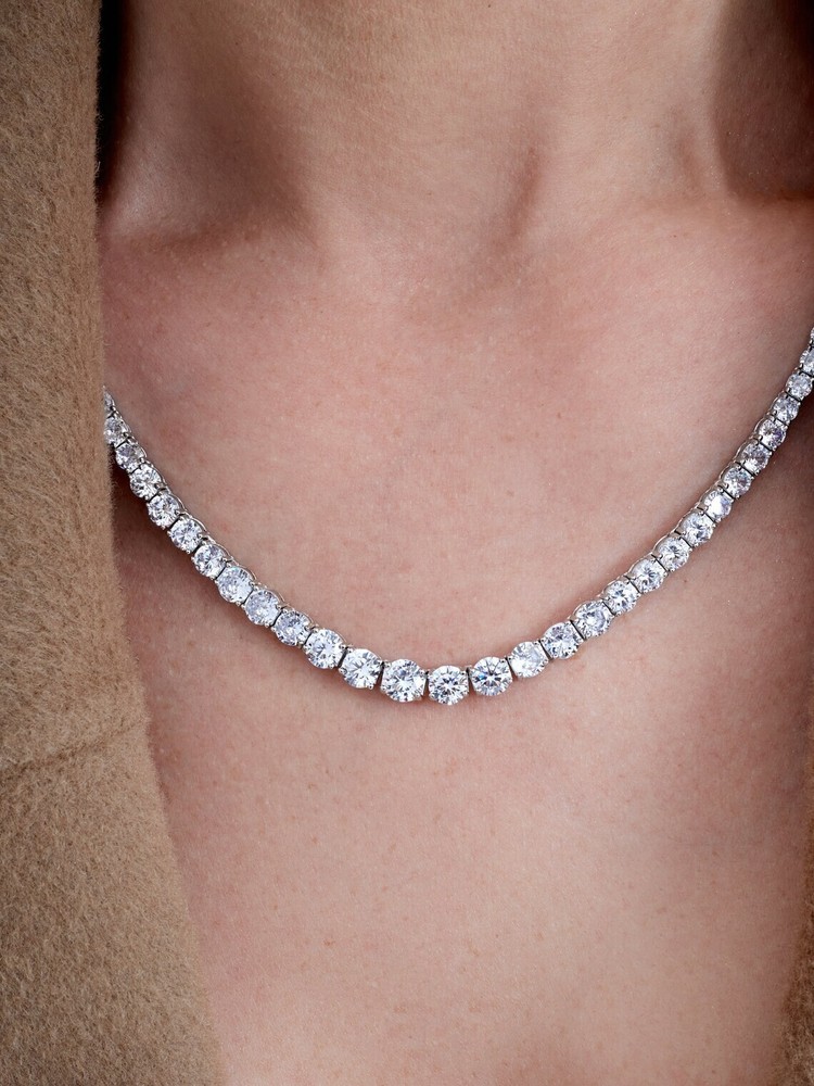 15ct Round Lab-Created Diamond Tennis Necklace in 14K White Gold Over 18 Inches  