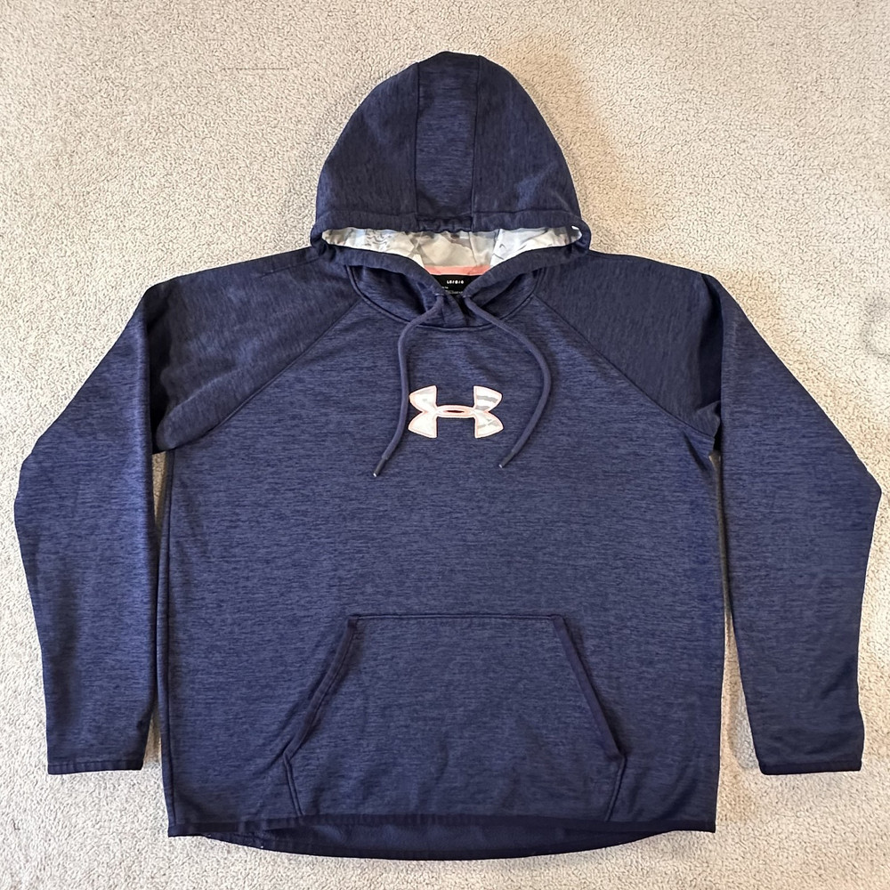 Under Armour Storm Cold Gear Hoodie Blue Pink Camo Logo Women's Size Large