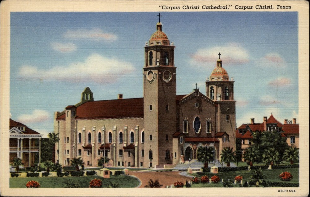 Corpus Christi Texas Cathedral ~ 1930s vintage linen postcard