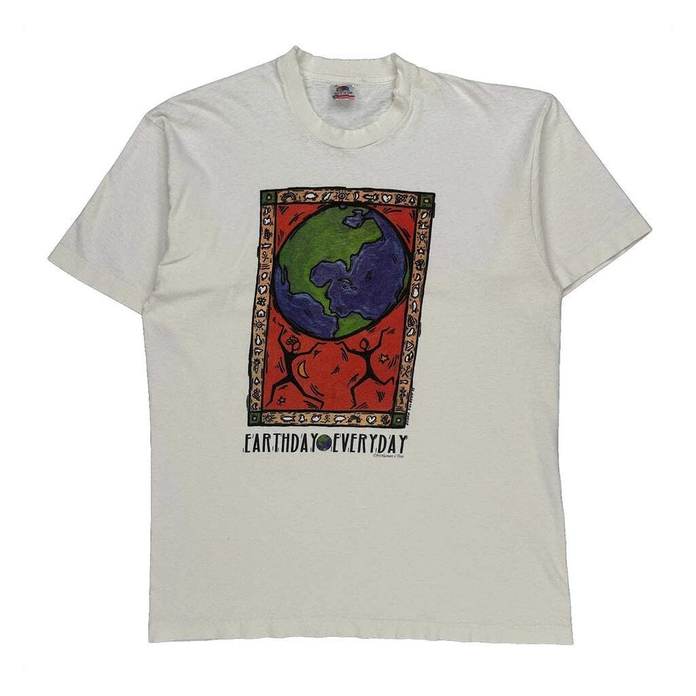Earth Day Fruit Of The Loom Graphic T-Shirt - Large White Cotton