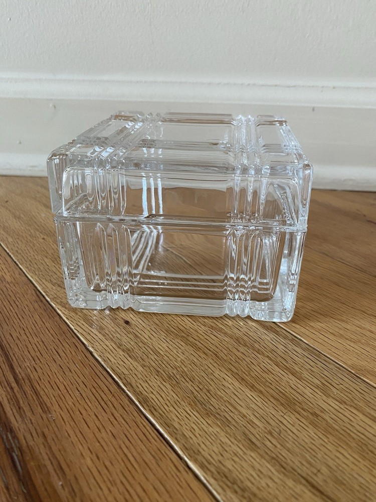 Vintage Square Crystal Trinket Box with Lid
