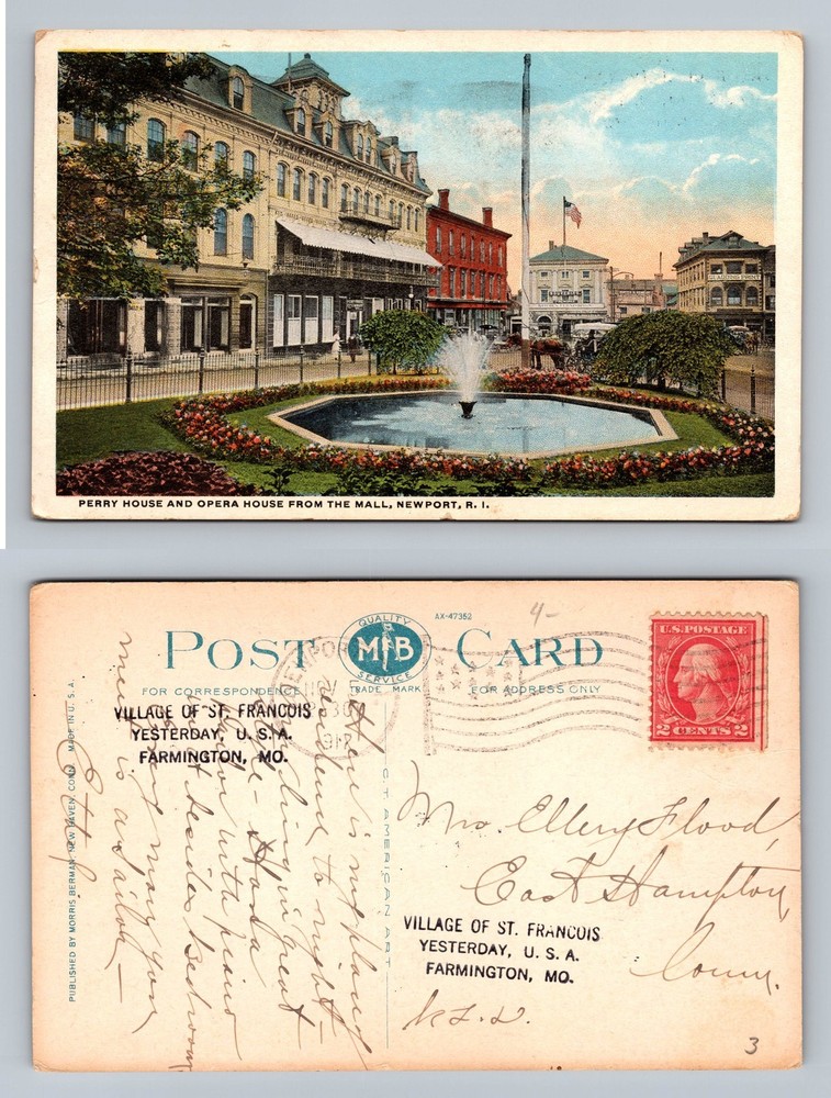Newport, RI-Rhode Island, Perry House Mall Fountain Scene PC Vintage Postcard