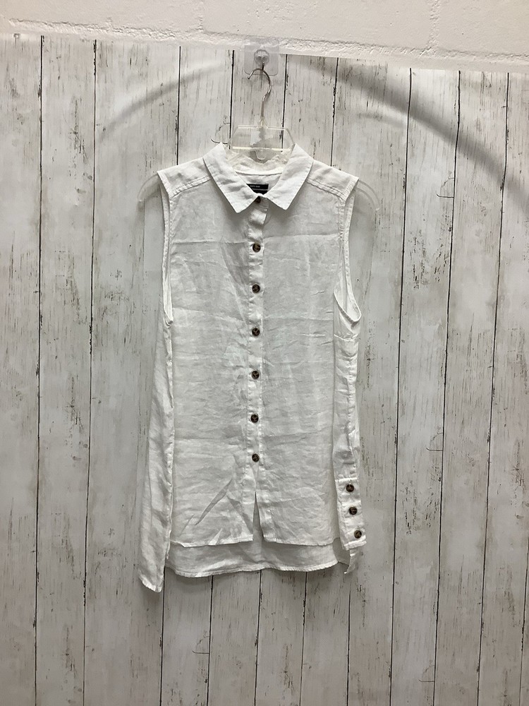 Jones New York White Linen Sleeveless Blouse Button Detail Size Medium 0414-142