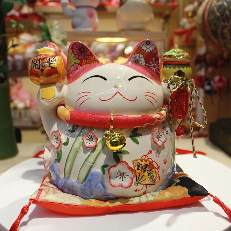 7.8 Inch Ceramic Maneki Neko Coin Bank Lucky Cat Daruma Money Box Decorative