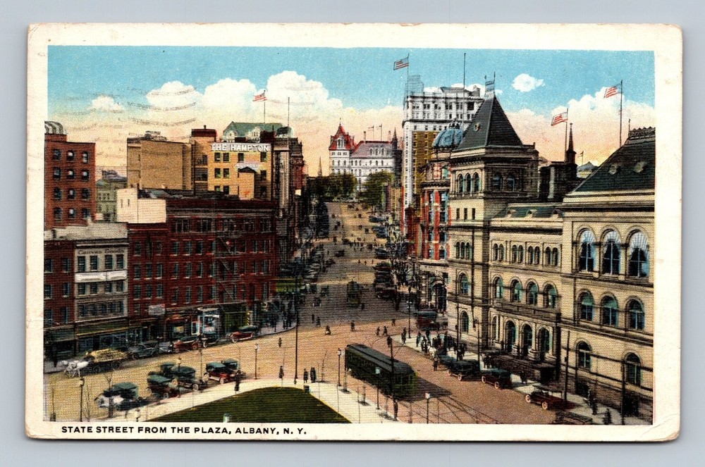 Vintage 1921 Albany NY State Street from the Plaza Postcard Chas W Hughes