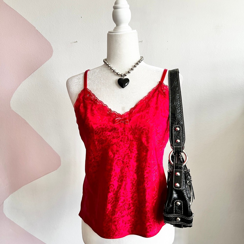 Red Lace Tank Top, Coquette Y2K Romantic Goth Indie Sleaze Vintage Large