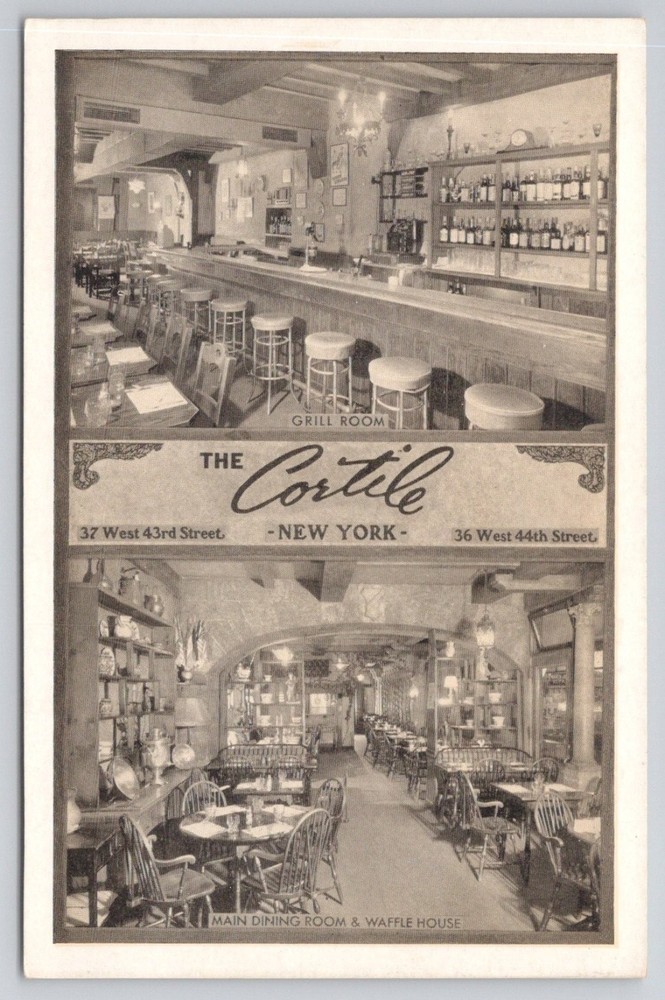 Vintage THE Cortile Restaurant NYC Grill Room Dining Linen Postcard