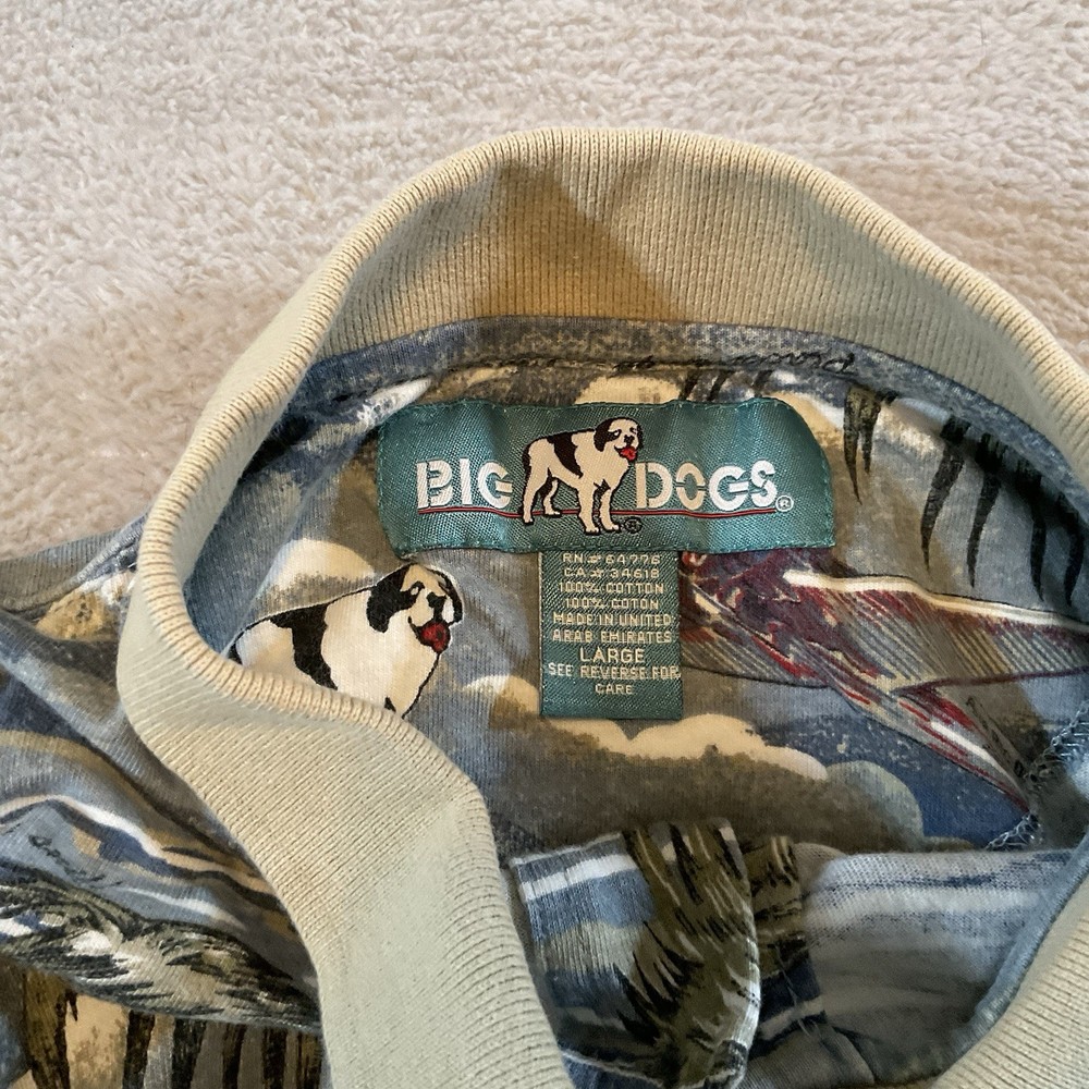 Big Dogs Shirt Mens Large Green Planes All Over Fun Attitude Polo Vintage