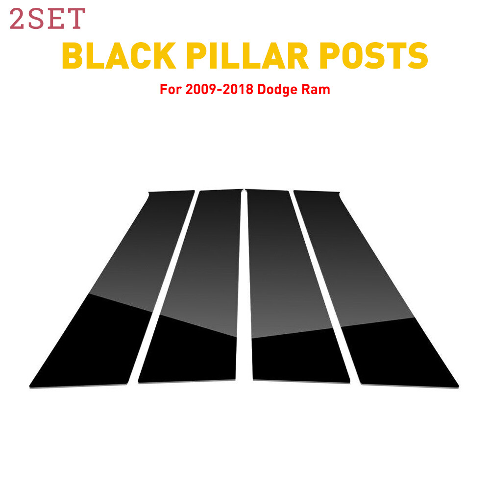 Glossy Black 8pc Pillar Posts Trim for Dodge Ram 09-18 Crew Quad Extended Cab