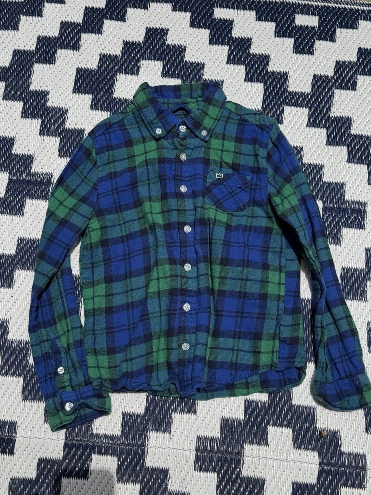 Crown & Ivy Kids Boys Size 7 Blue Green Plaid Long Sleeve Button-Down Shirt