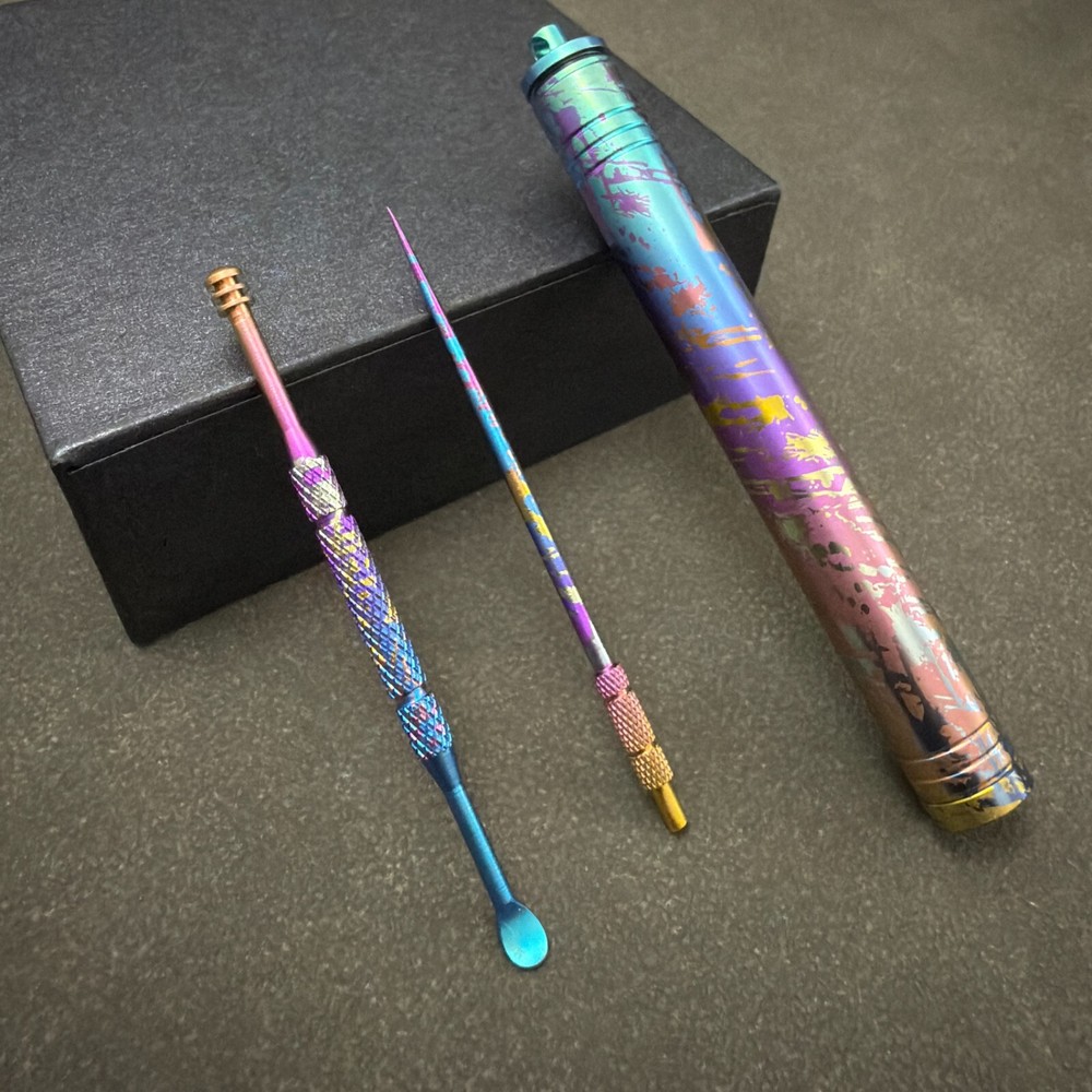 DIY Titanium Waterproof Tube toothpick  Ear Spoon Fruit fork Pendant colorful