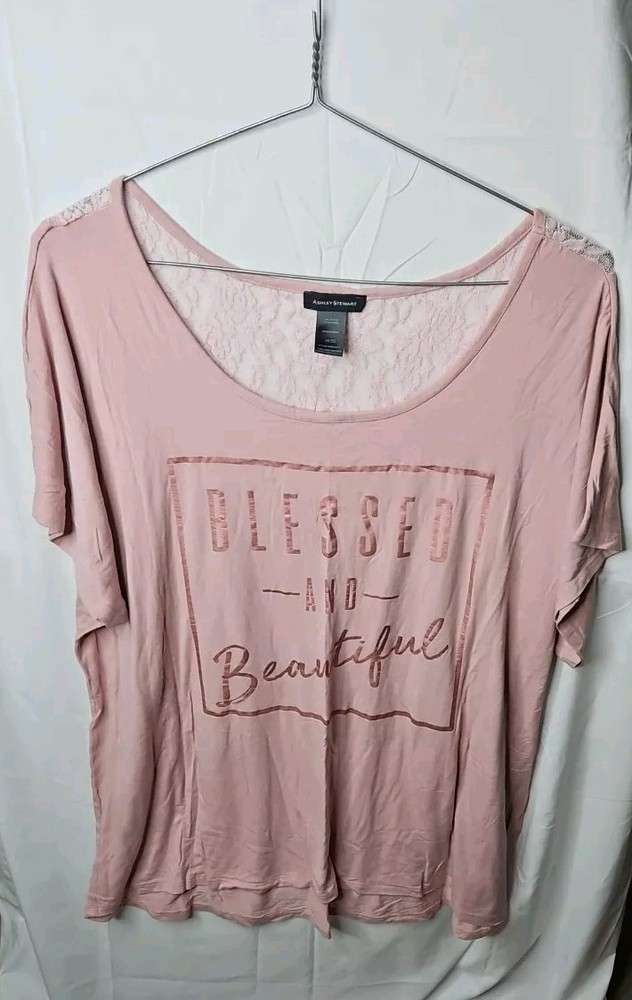 Ashley Stewart Women's Pre-owned Plus-size 26/28 Soft Pink Graphic T-shirt Lace