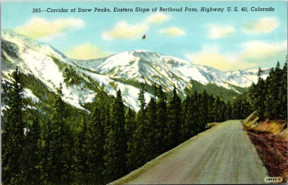 Berthoud Pass Colorado Linen Postcard - Snow Peaks Highway US 40 Scenic View