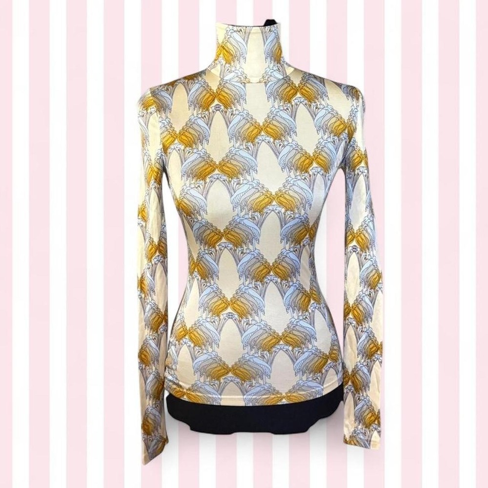 Tory Burch Printed Mock Neck Long Sleeve Top Women’s XXS Designer Y2K