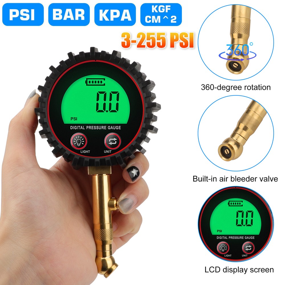 3-255 PSI Digital LCD Tire Pressure Gauge for Trucks Cars Bikes-image
