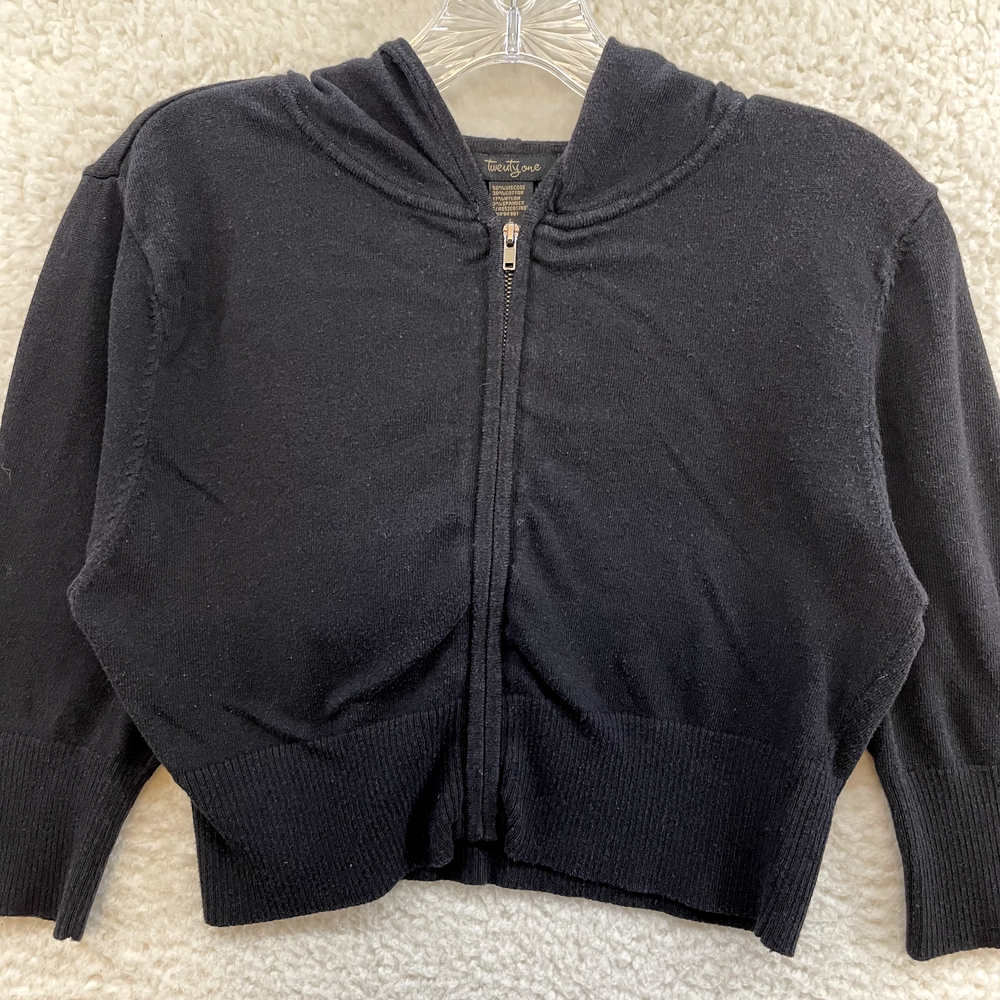 Y2K Vintage Forever 21 Crop Top Large Black Hoodie Boho Fairy Grunge Whimsigoth