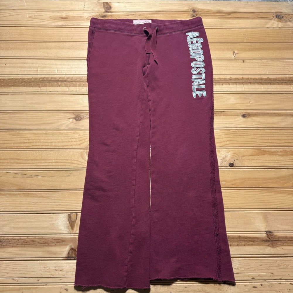 Vintage Y2K Aeropostale Patch Spellout Logo Fleece Flared Leg Sweatpants - Small