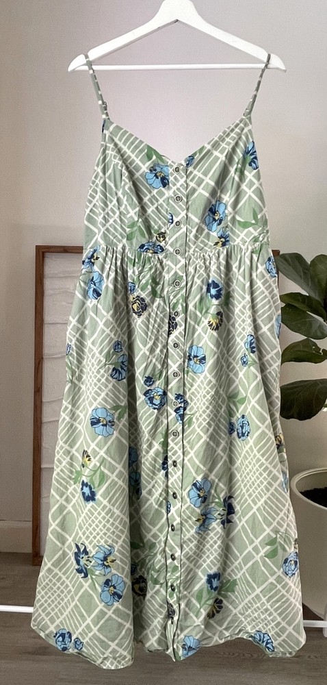 Women's MODCLOTH Quite Clearly Charismatic Midi Floral Green Dress Size XL