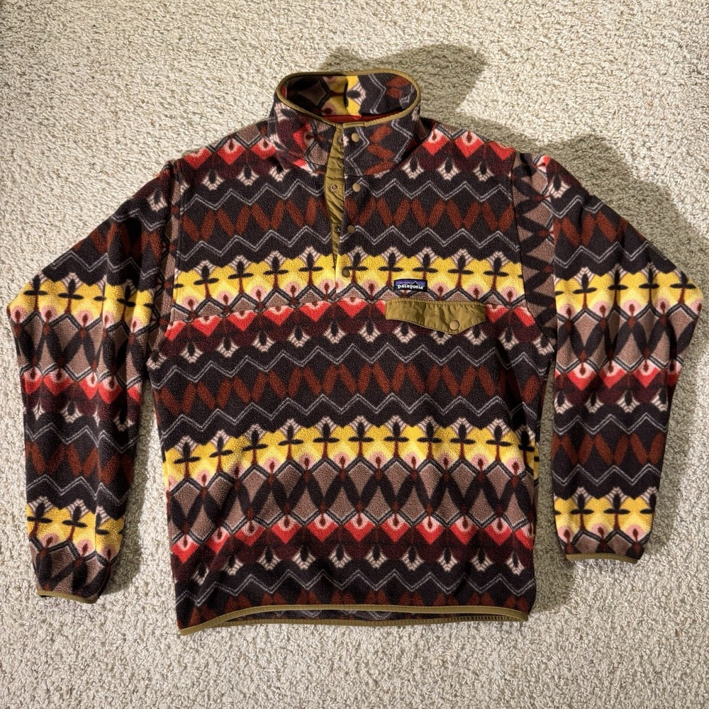 Patagonia Synchilla Fleece Mens Medium Multicolor Aztec Snap-T Pullover Sweater