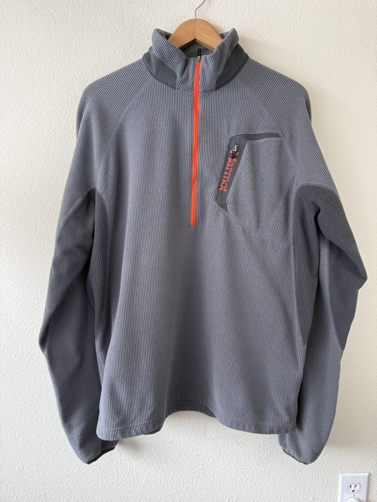Marmot Grid Fleece Pullover Mens Large Gray 1/4 Zip Chest Pocket Hiking