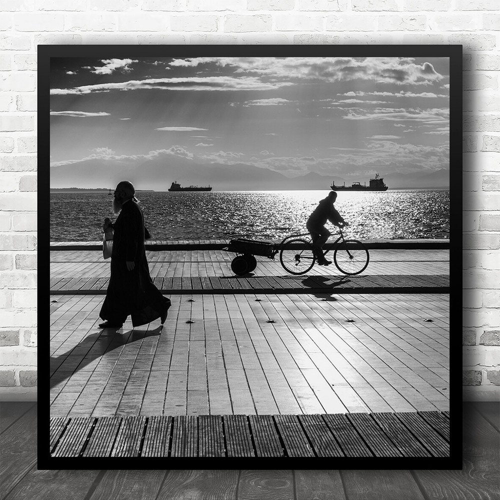 Urban City Leisure Silhouette Bicycle Shadows Bike Street Boat Wall Art Print