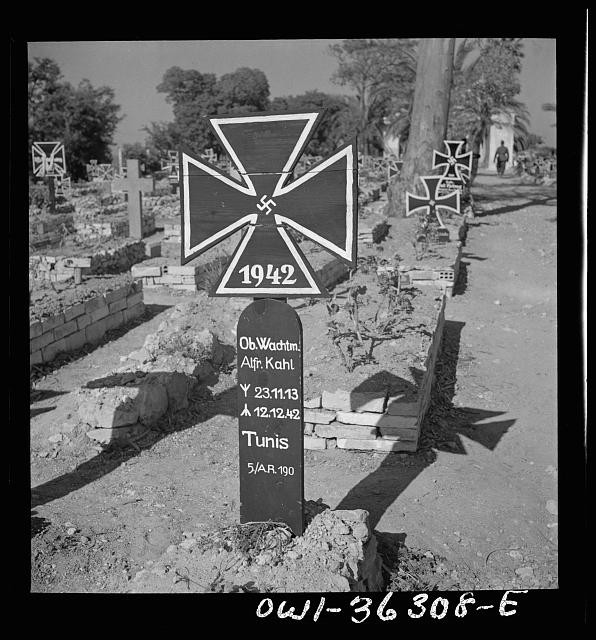 Photo:Tunis Tunisia 1943 German Military Cemetery Tunis 1942 Grave Marker
