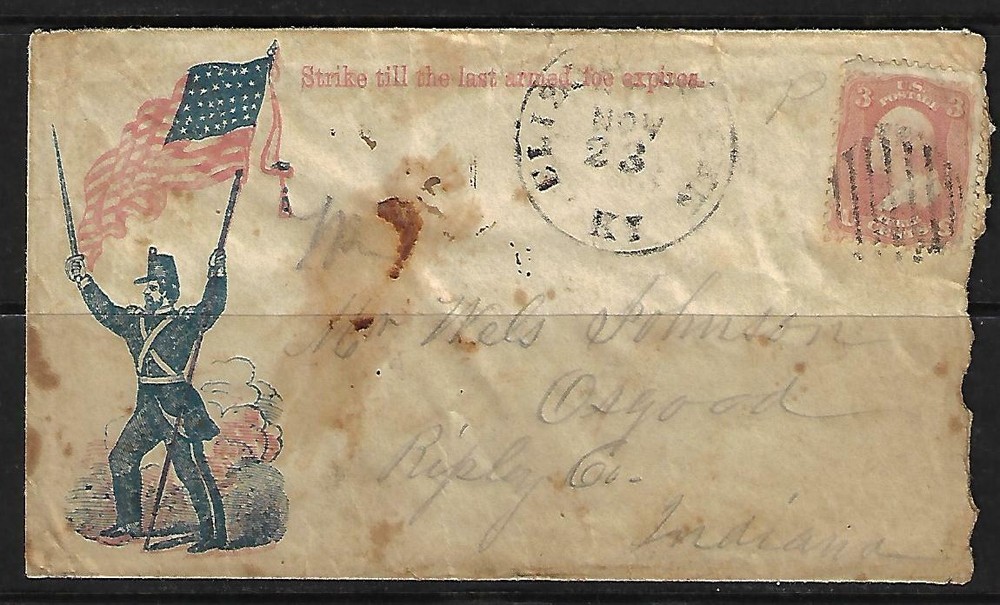 US 1860s CIVIL WAR PATRIOTIC COVER ELIZABETH KY TO INDIANA