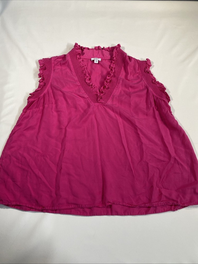 Crown & Ivy Women's Pink Sleeveless Top V Neck Ruffle Trim Size XXL