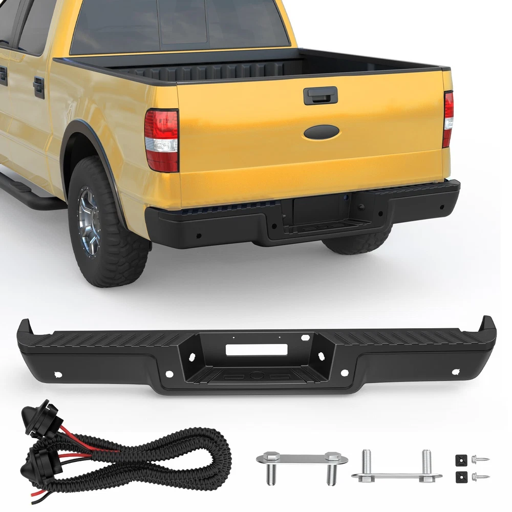 Black Rear Step Bumper W/ Sensor Holes For 2006-2008 Ford F-150 F150