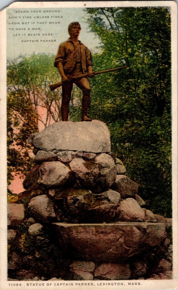 Vintage Statue of Captain Parker Lexington MA PHOSTINT Postcard