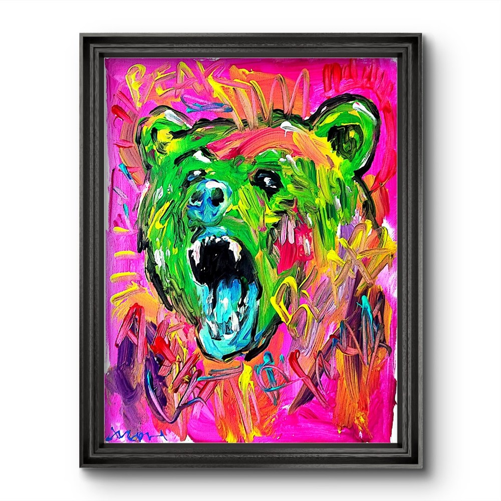 Aleph Original Bear 11x14 Abstract Graffiti Painting Teal Wall Art Canvas-image