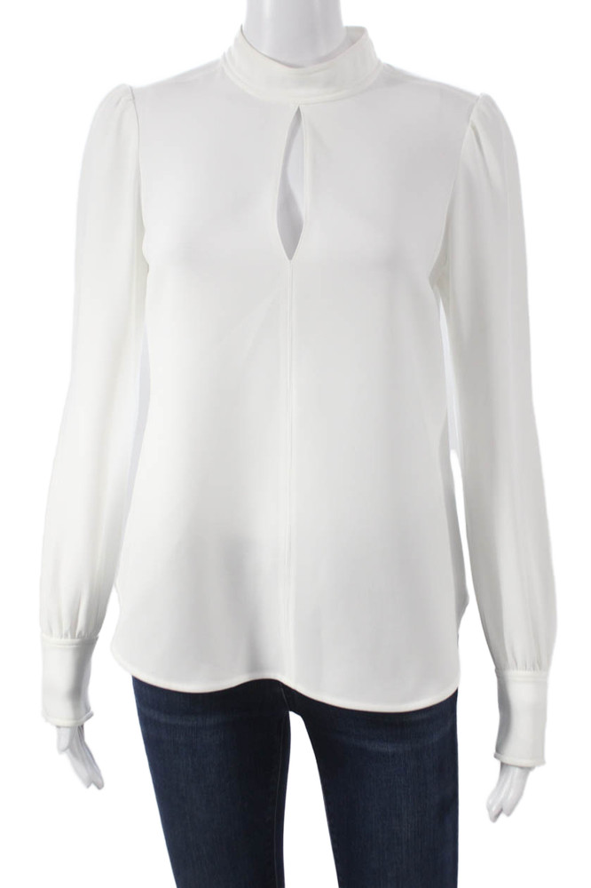 ALC Women Basic White Triacetate High Neck Long Sleeve Blouse Size 0Free Shipping in US $100+ Orders | $6.95 Orders Below