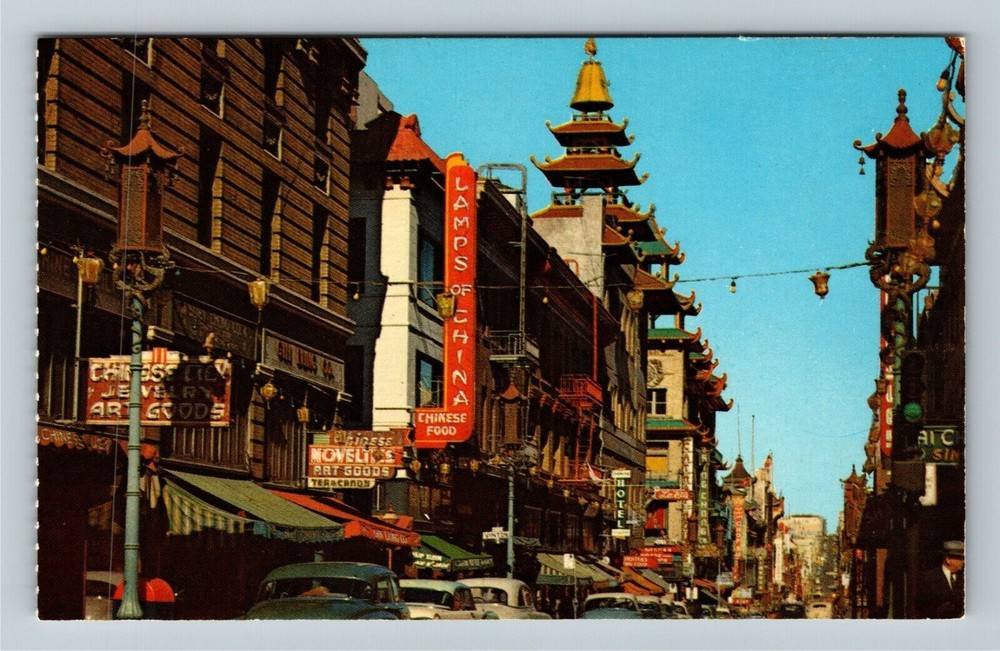 San Francisco CA-California, Grant Avenue Chinatown Classic Cars Chrome Postcard