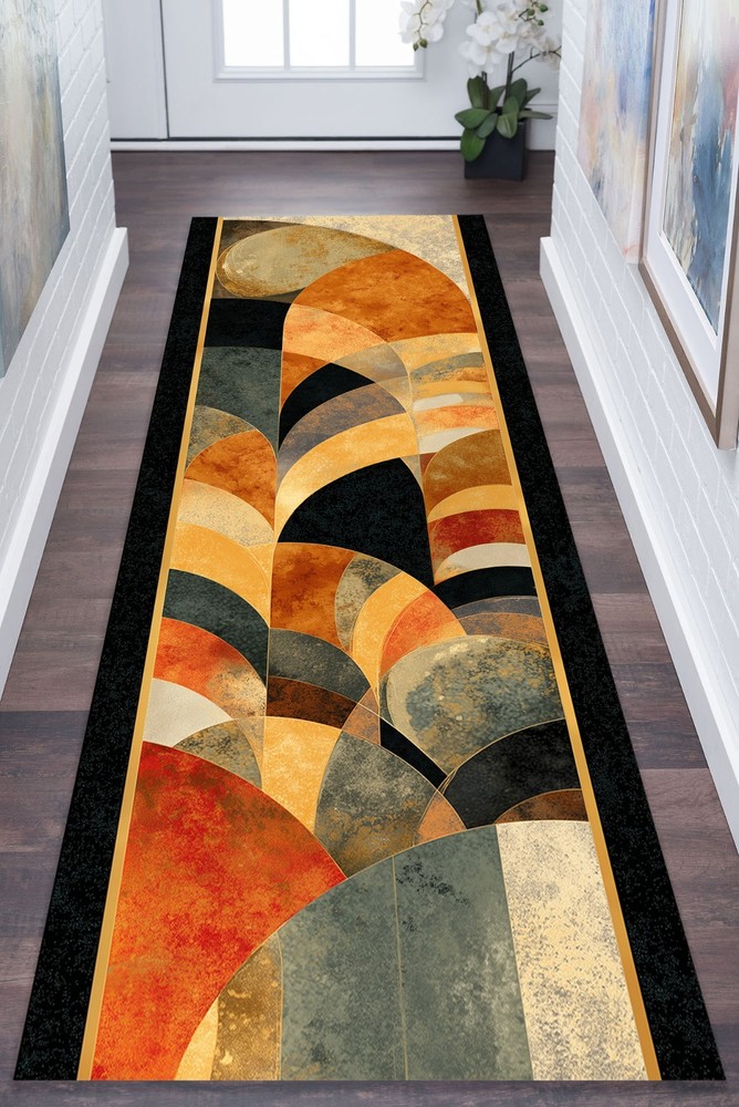 Mid Century Runner Rug, Abstract Runner Rug, Multicolored Runner Rug